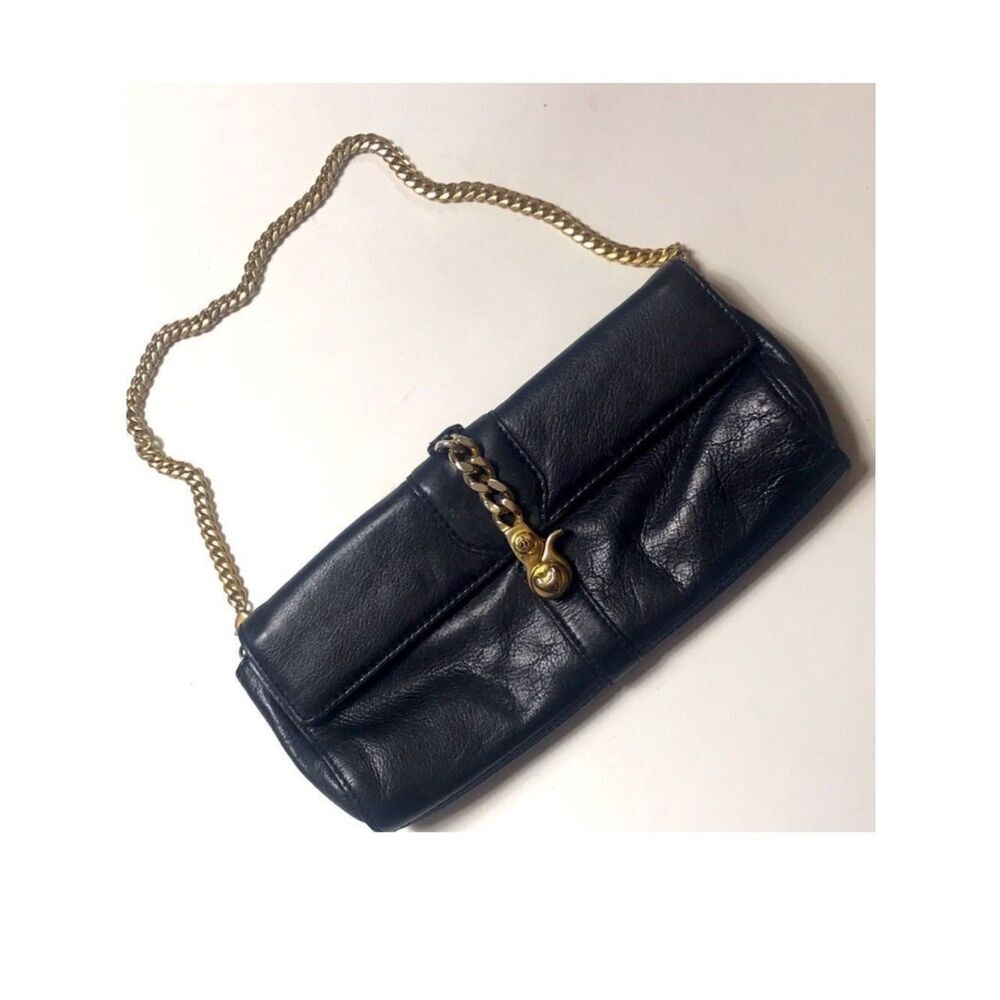 Classic Black Leather Shoulder Bag with Gold Chain Accent